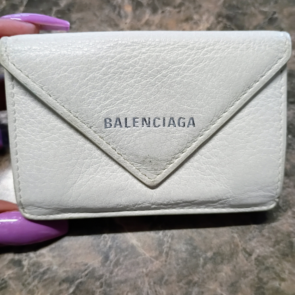 Authentic BALENCIAGA Papier Mini Wallet Bone Color- Leather Trifold.